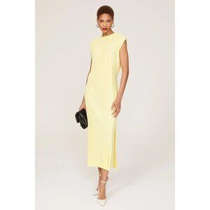 Atlein Collective Plisse Midi Dress in Yellow